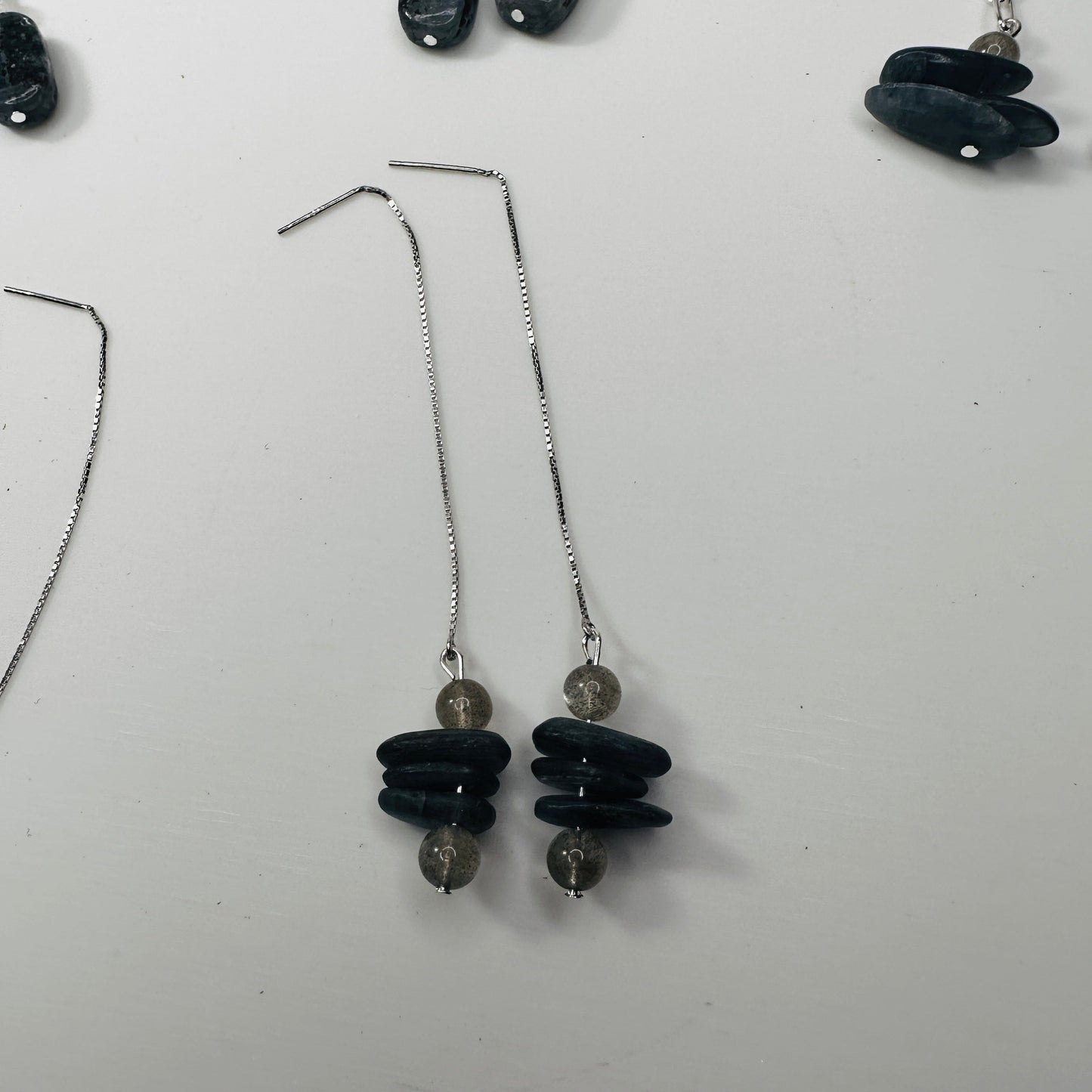 Blue Kyanite Blade Earring Pair with Labradorite