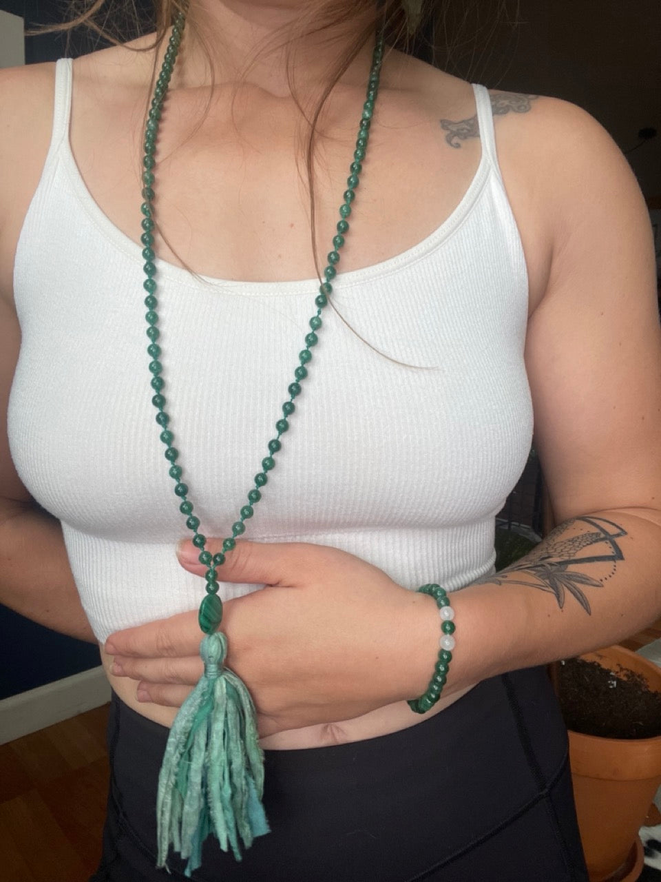 Jade / Malachite Beaded Necklace and Bracelet