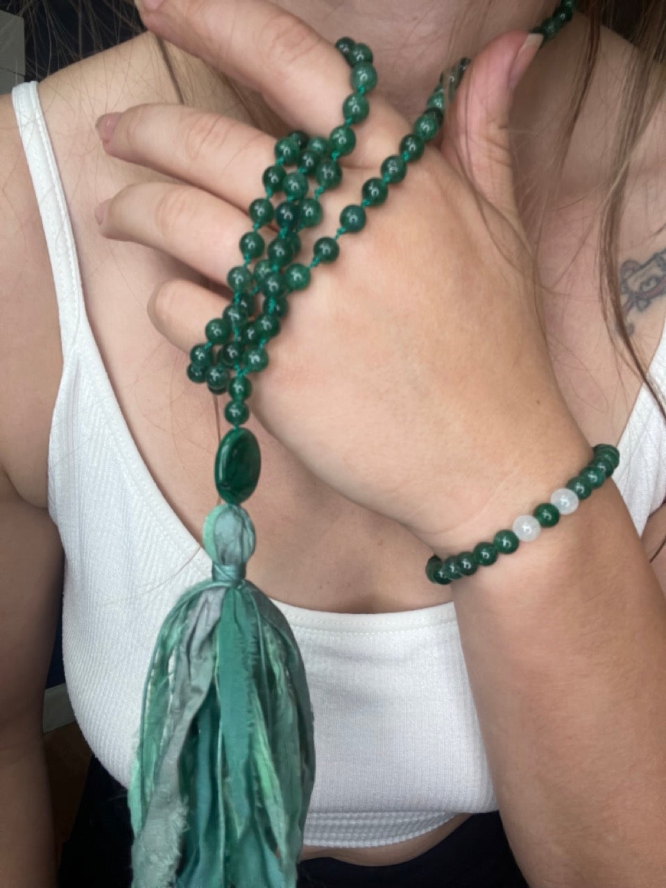 Jade / Malachite Beaded Necklace and Bracelet