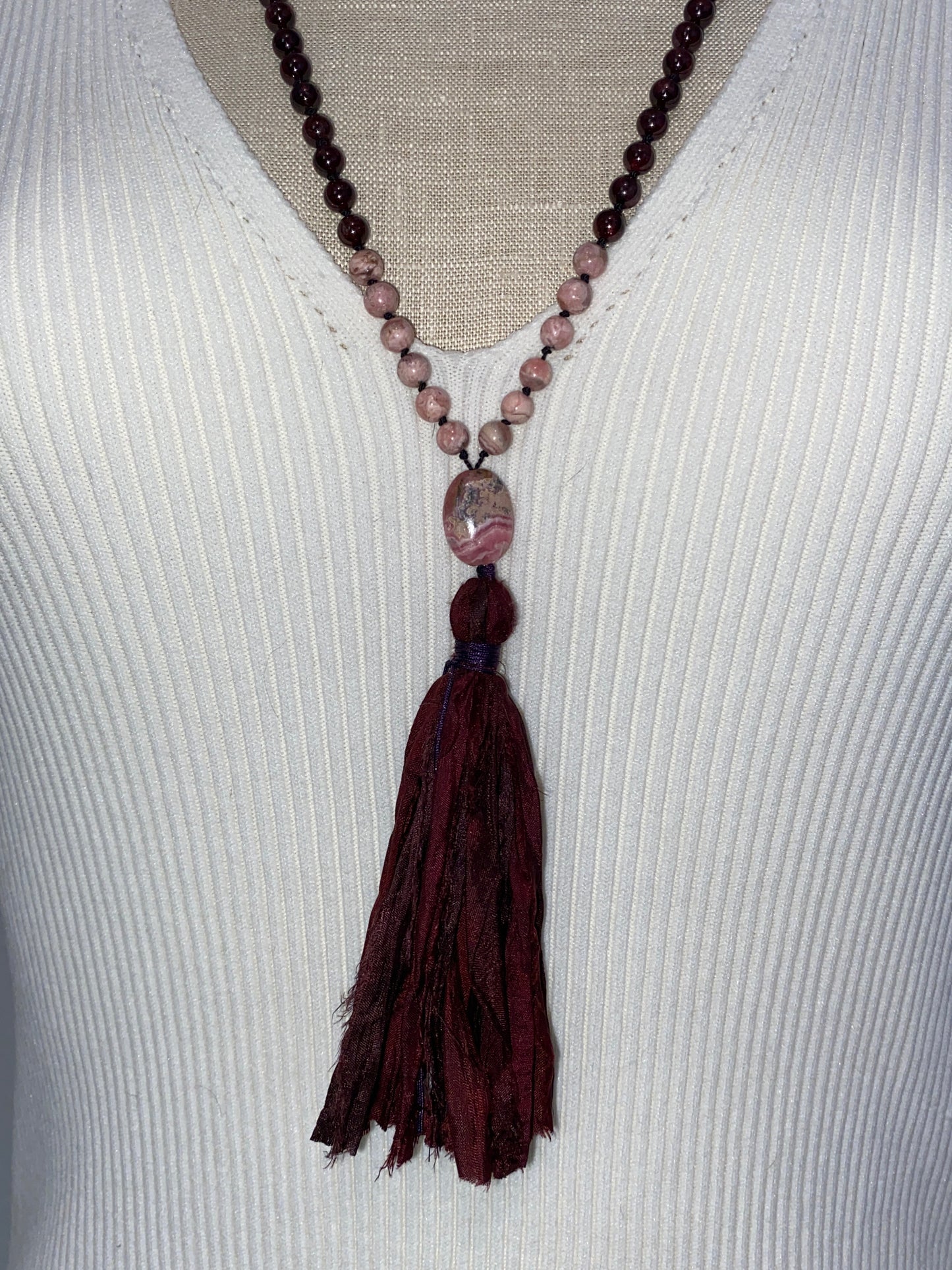Garnet / Rhodochrosite Beaded Necklace and Bracelet