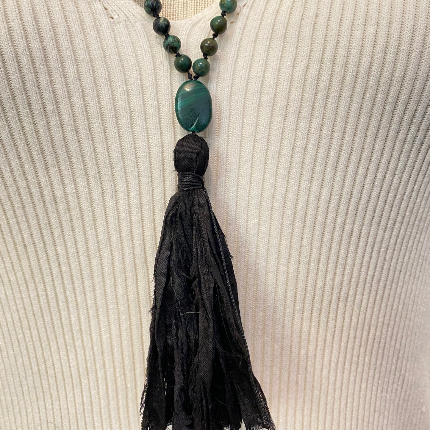 African Jasper / Malachite Beaded Necklace with Bracelet