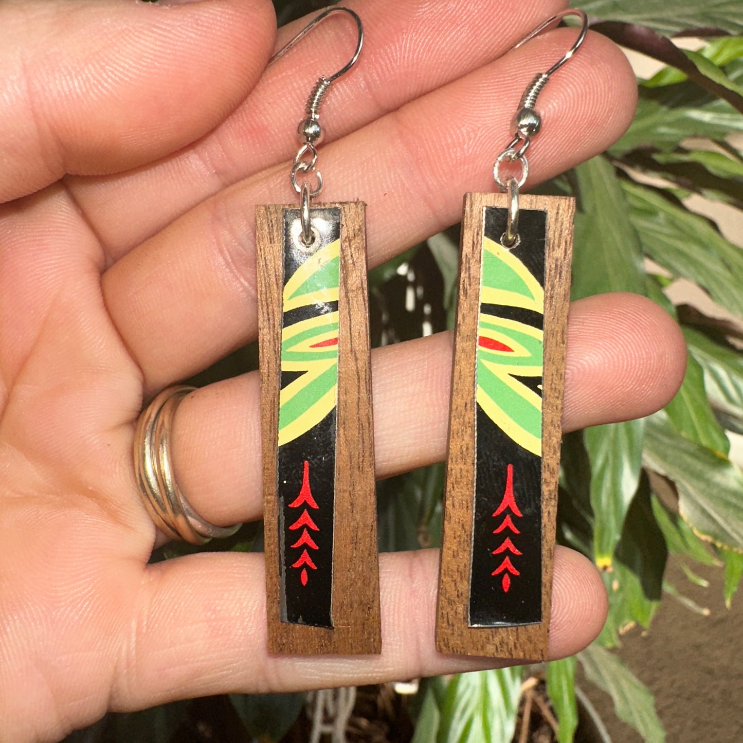 Antique Tin and Wood Earrings