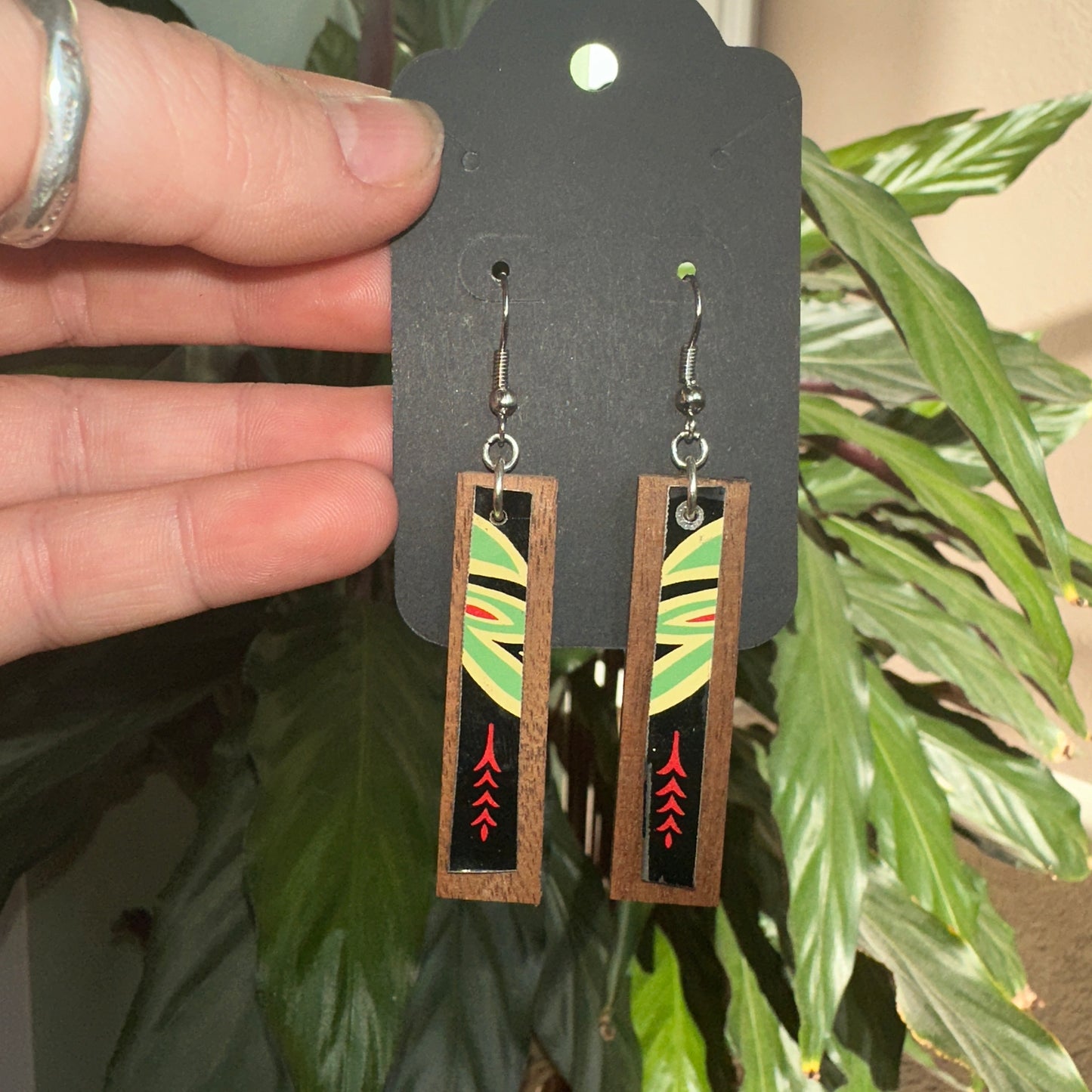 Antique Tin and Wood Earrings