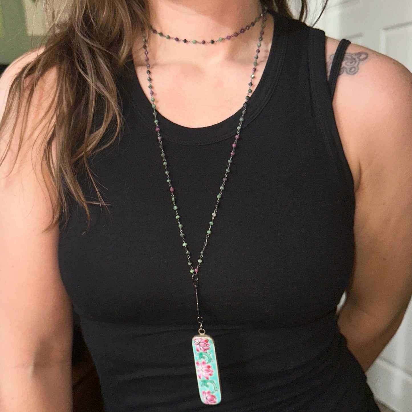 "Pink Water Lily" Boho Beaded Chain Necklace
